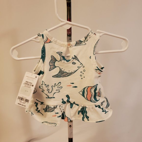 Two-Piece, cotton Romper set white w/ocean pattern Carter's - Picture 2 of 3